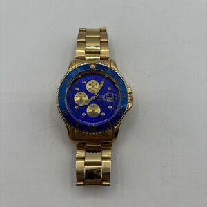 VTG Geneva Quartz Watch Men Gold Tone Blue Japan Movt Needs Battery